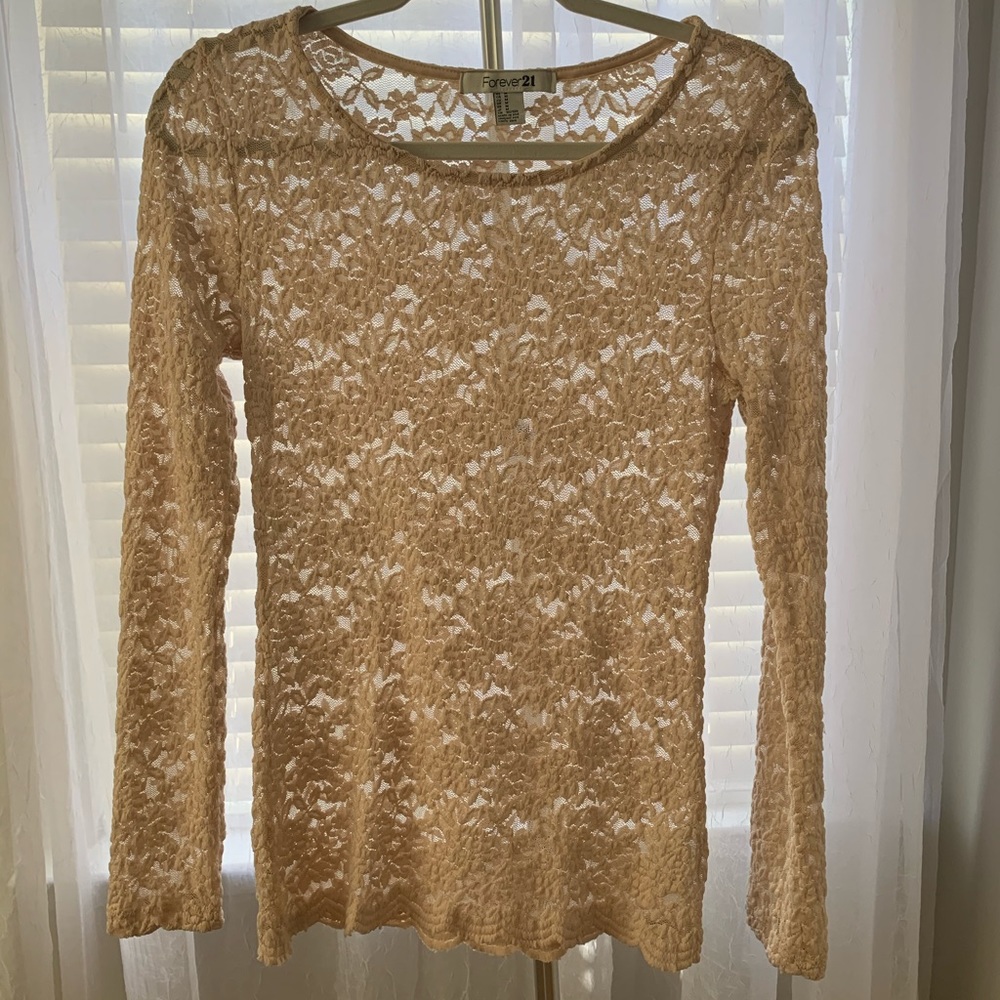 Cream/light pink flower laced long sleeve blouse
